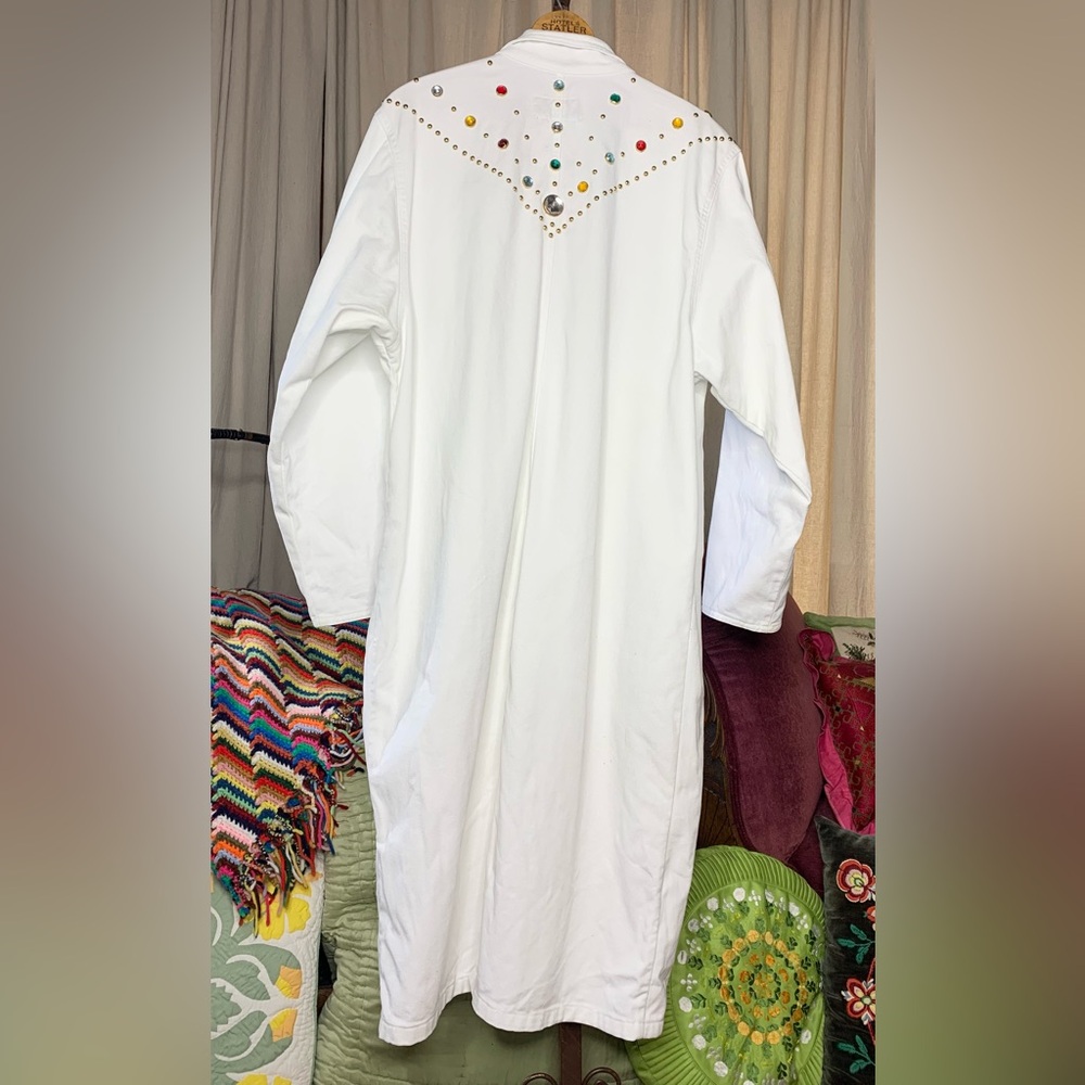 80s Bedazzled White Denim Duster - Picture 9 of 10